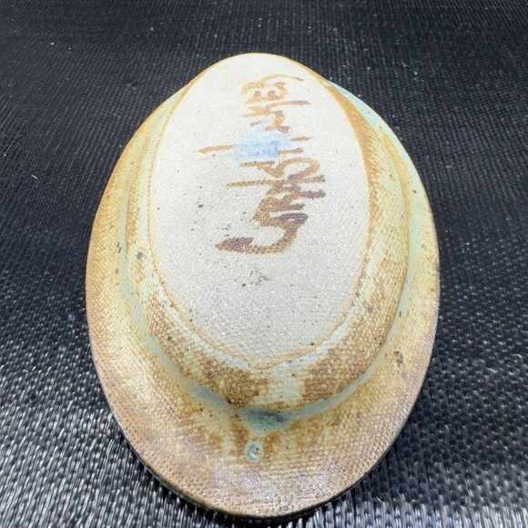 Vintage Hand Made Stoneware Oval Dish Plate Trinket Dish Holder Folk Art Signed - Picture 9 of 13